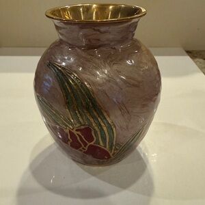 Elegant Floral Brass Vase with Gold Accents